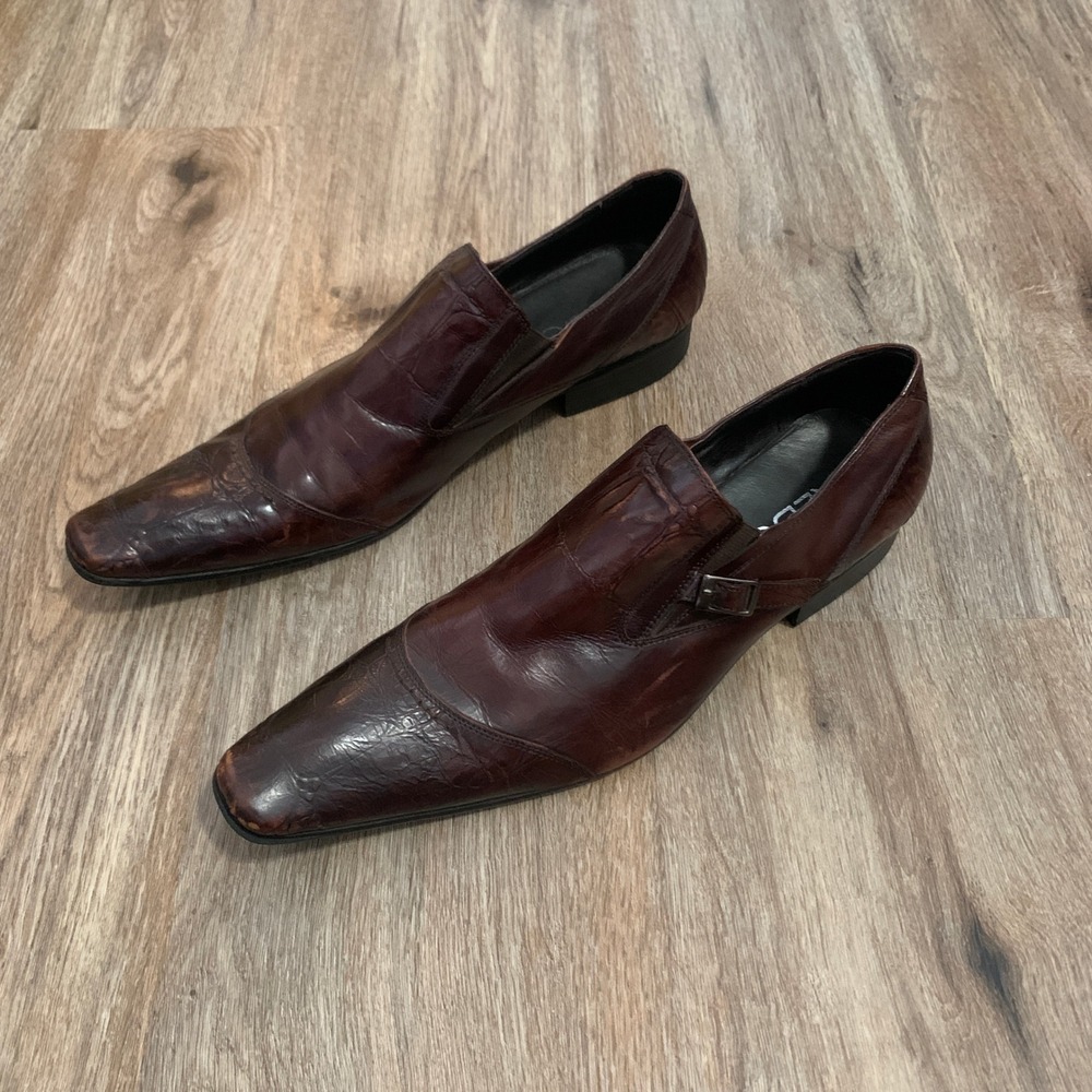 ALDO leather pointed toe monk strap dress shoes in brown - size 43 mens